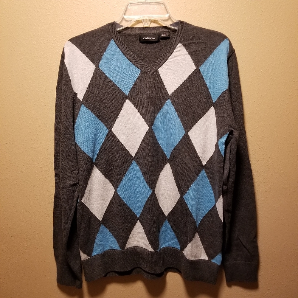 NWOT Men's Claiborne Argyle V-Neck Sweater - Picture 1 of 4